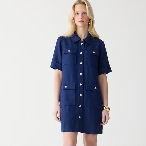 J crew Gamine shirtdress in linen dark evening blue - Picture 1 of 5